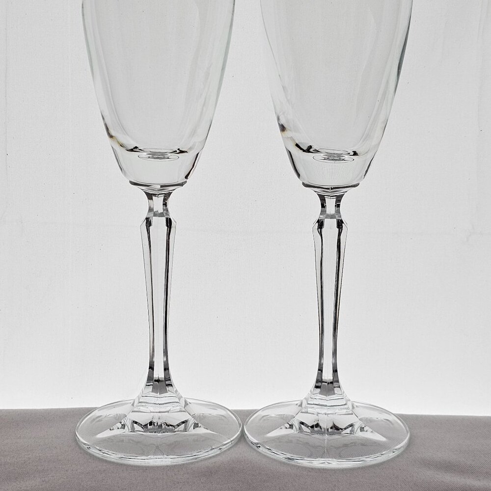 2 Schott Zwiesel Concord Gold Champagne Glasses 9" 1990s gold rim stemware vtg G - Picture 5 of 9